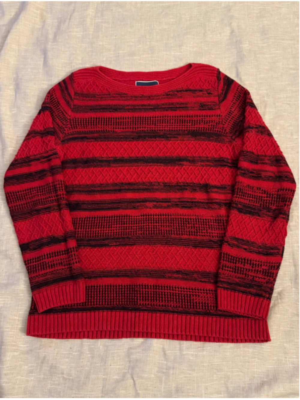 Women's Karen Scott Striped Crew Neck Sweater Red Black Size S